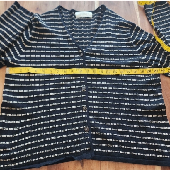 Easyspirit black/beige striped long sleeve knit cardigan,button closure,XL - Picture 7 of 8